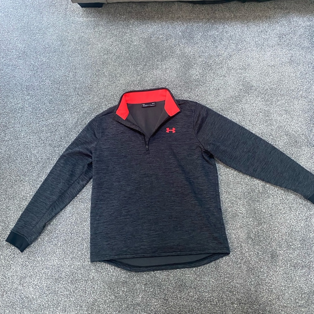 Men’s Black and Red Under Armour Pullover (Large)